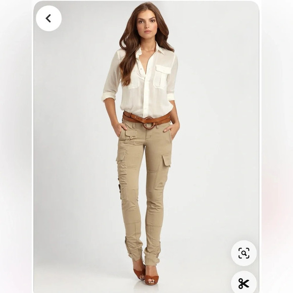 Ralph Lauren Cargo pants 100% cotton in tan size  4, 7 pockets zipper bottoms - Picture 1 of 14